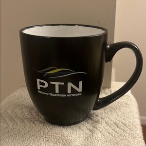 Pocono Television Network PTN Black White Ceramic Mug Dishwasher Safe 14 oz